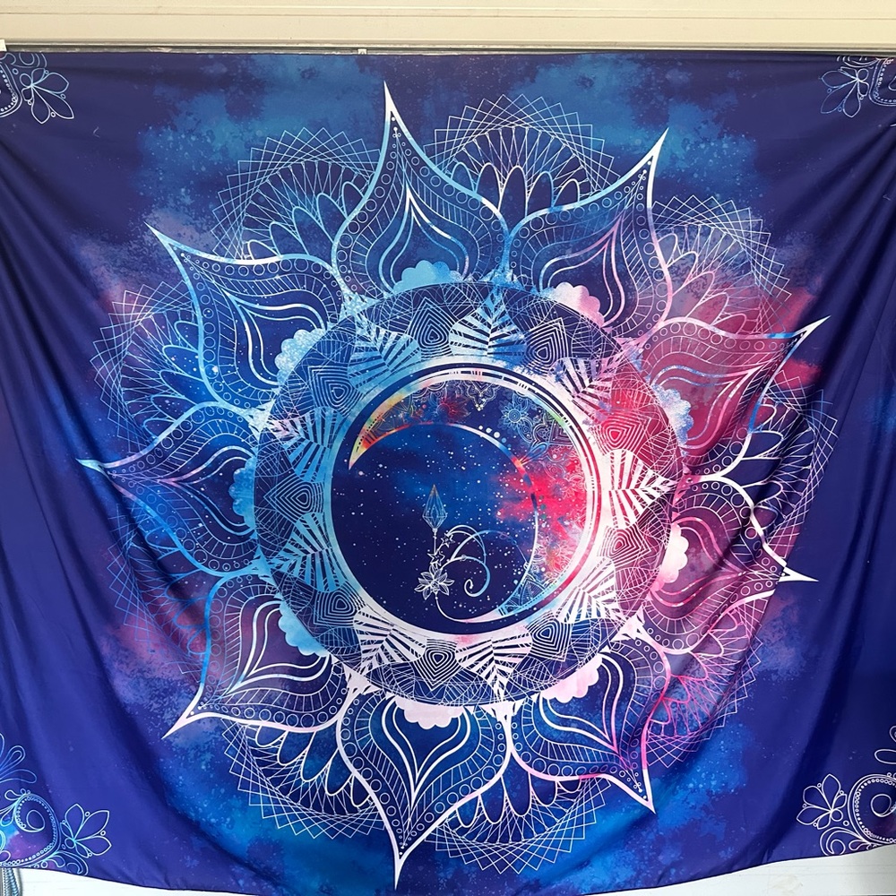 Mandala Tapestry Blue Starry Moon Night Mandala Celestial Home Deco 58”x51”